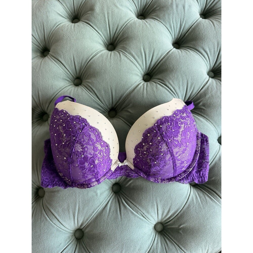 Victoria Secret Dream Angels Strappy Push-up Bra 36D Lavender bling lace padded